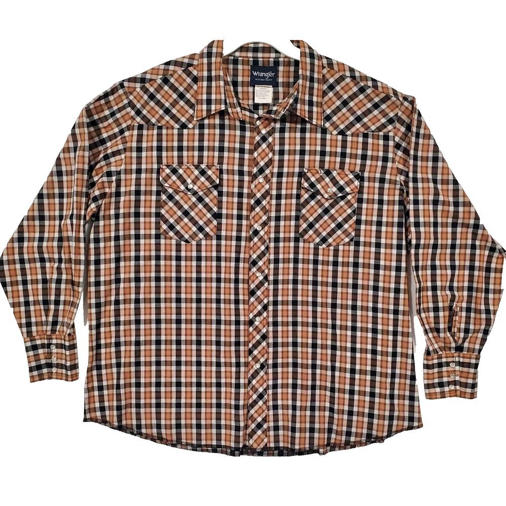 Wrangler Men's Pearl Snap Western Shirt XXL Long Sleeve Multicolor Plaid